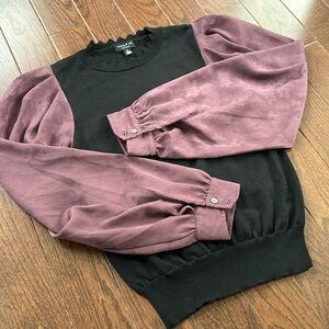 Current Air Black Knit Sweater with Contrast Blouse Sleeves
